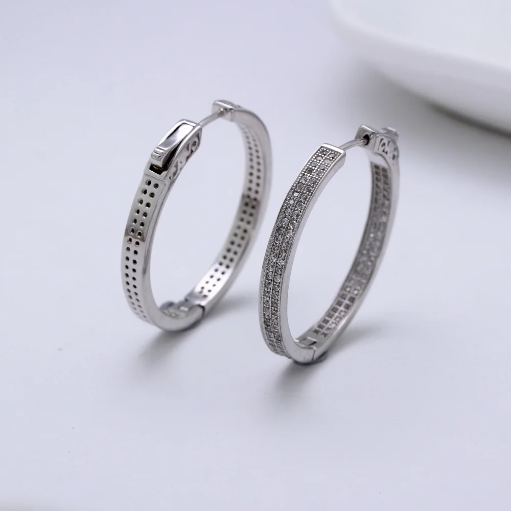 Женские серьги кольца из серебра 2 5 пробы с фианитом диаметр 925 см|Серьги-кольца| |