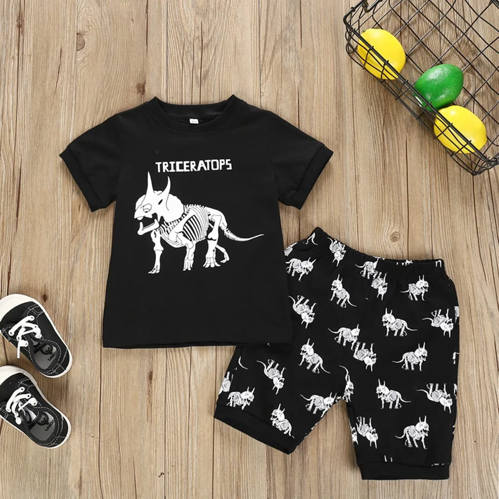 Cartoon Dinosaur Kids Boys Clothes 2019 Print Tops T-shirt+Shorts Children Clothing Boy Set 1 2 3 4 5 6 7 Years |