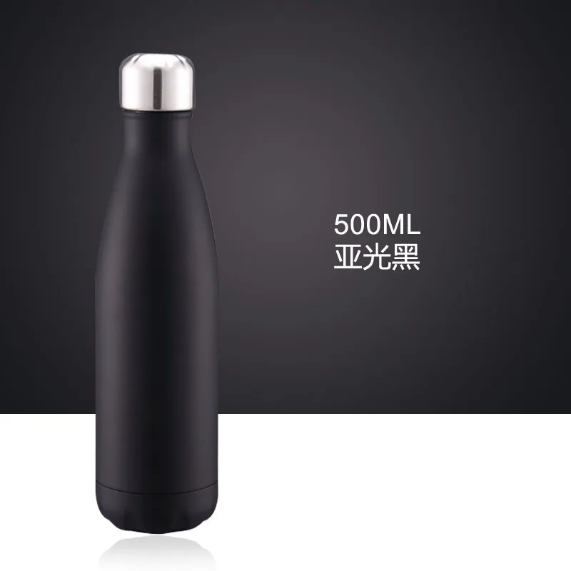 Matte-matte black 500 мл термо-бутылка из нержавеющей стали, Термокружка для холодной воды, для занятий спортом на открытом воздухе, бутылки для воды, чайник для питья, термос - Цвет: Matte-matte black