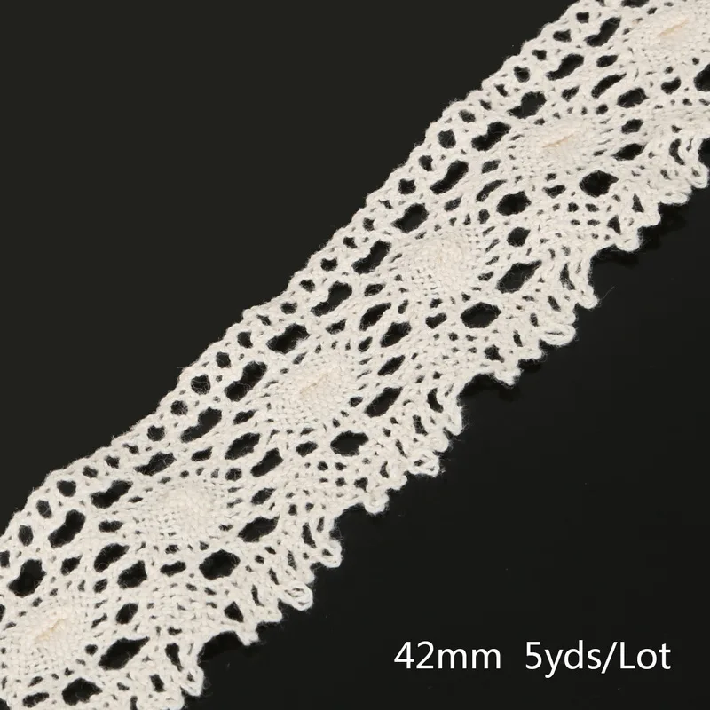 Ivory 42mm 5 ярдов вязание крючком хлопок кружево отделка ткань лента, для DIY швейная одежда ручной работы лоскутное Скрапбукинг Ремесло АКСЕССУАРЫ - Цвет: Ivory 42mm