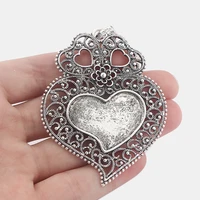 2pcs fashion alloy hollow filigree heart shape charms pendants tray setting 35x22 5mm for jewelry necklace choker diy