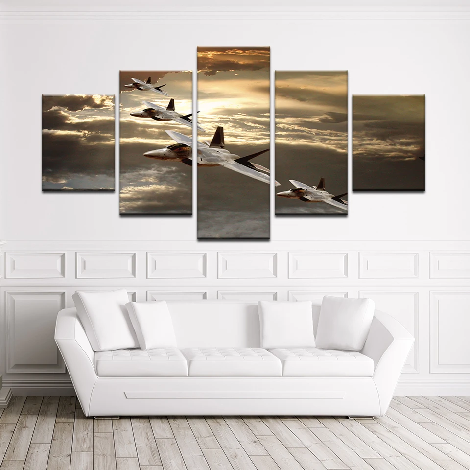 F-22 истребители самолеты HD Холст Картина солдаты полет Летающий небо гостиная