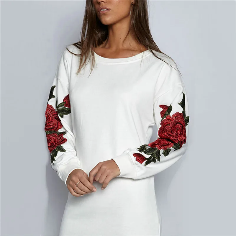 

Women Sweatshirts Spring Fashion Women Long Sleeve Print Floral Long Pullovers Hoody O Neck Sweatshirts Black And White Clothing
