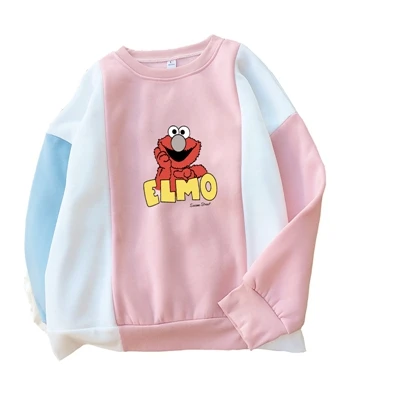 pink Каваи Улица Сезам Элмо печатных толстовки для женщин Harajuku Kpop контрастных цветов Толстовка мультфильм толстовка Bangtan одежда PSWY-167 - Цвет: pink