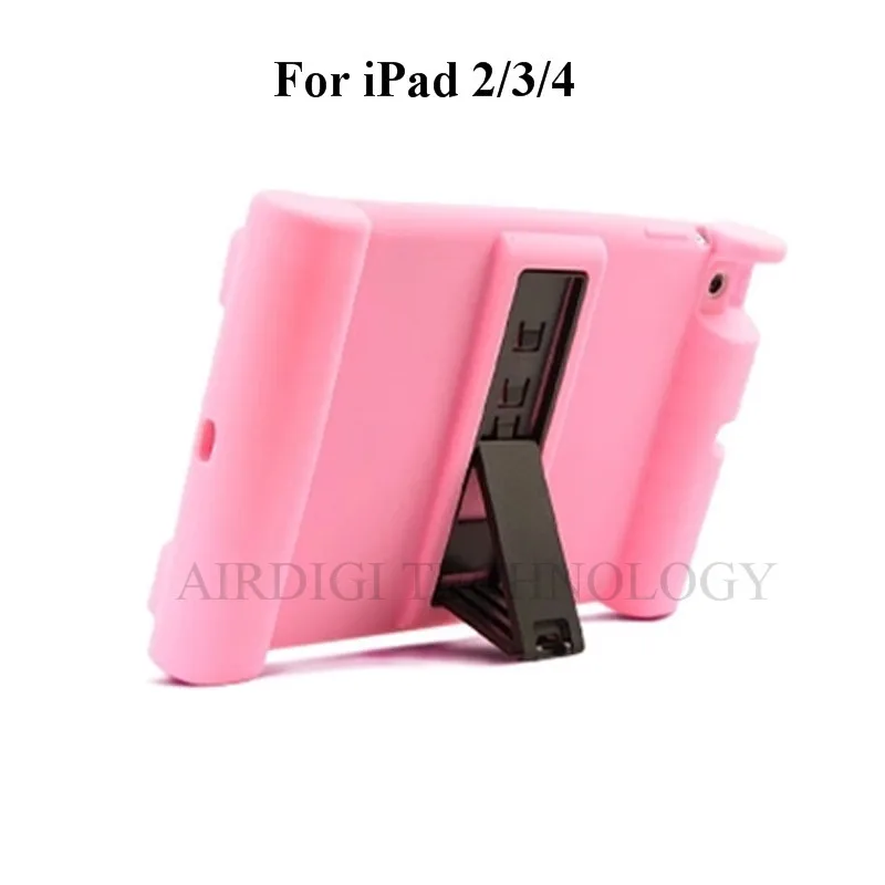 PINK with Kickstand Противоударный Защитный чехол для Apple iPad 2/3/4 силиконовый ударостойкий чехол Крышка для дома Для детей с бесплатной доставкой - Цвет: PINK with Kickstand