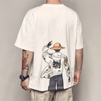 mens cartoon japanese anime printed t shirt harajuku fashion casual loose hip hop round neck cotton t shirt