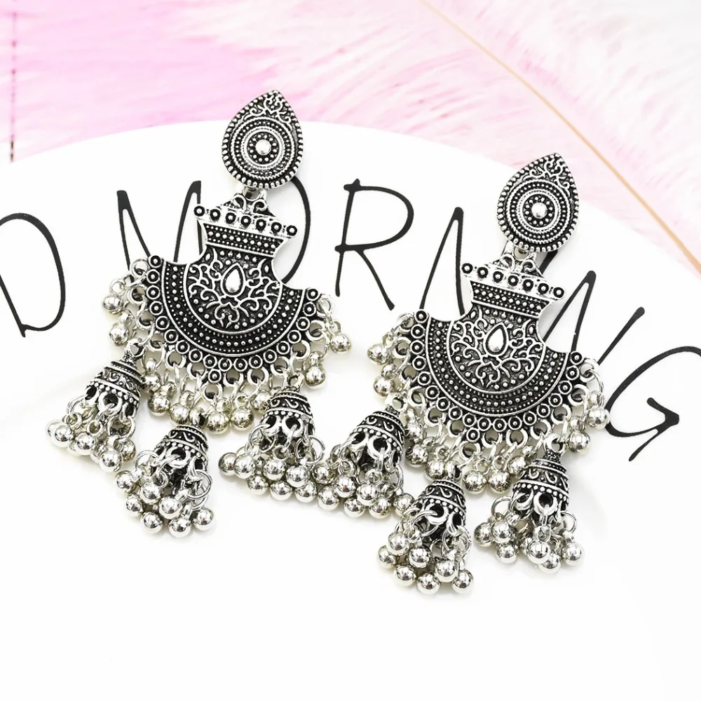 Индийские Jhumka окисленные Эффектные серьги Бохо этнические большие висячие Pendientes винтажные Oorbellen египетские ювелирные украшения в этническом стиле Afghan Turk
