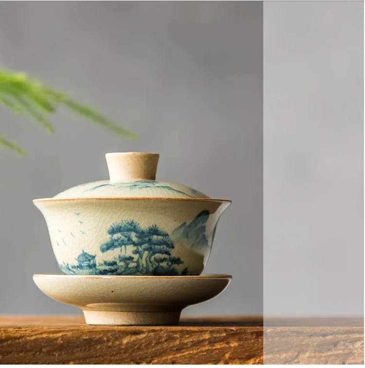 Китайский чайный сервиз Turee Gaiwan, винтажный, ручная роспись, керамический чайный сервиз, ручная роспись, фарфоровый чайный набор кунг-фу, чаша