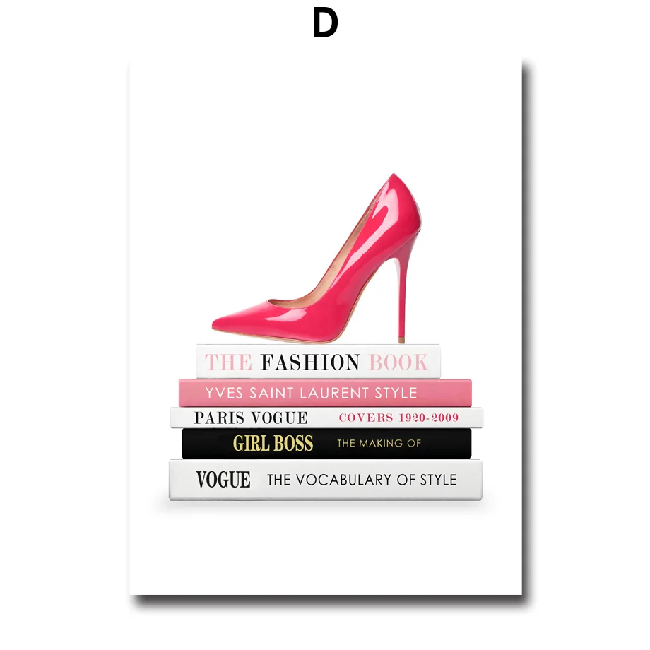 Vogue, сексуальная девушка, на высоком каблуке, книга, настенная живопись, холст, мода, скандинавские плакаты и принты, настенные картины для декора гостиной - Цвет: D