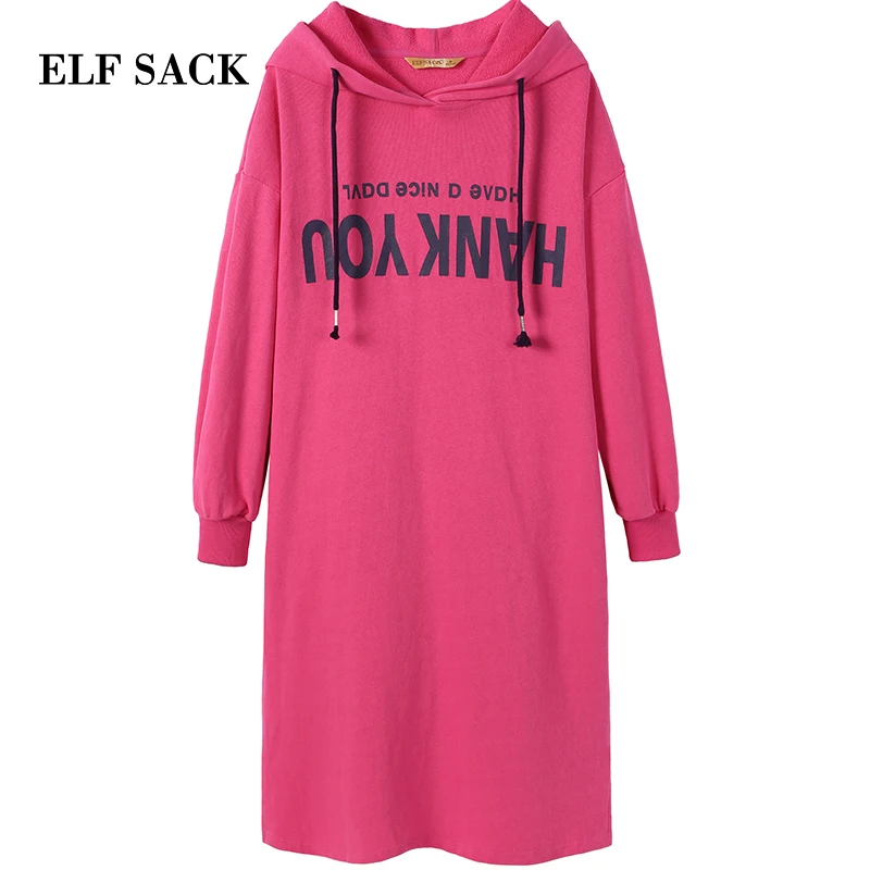 Женское платье с длинным рукавом ELF SACK хлопковое прямое до колена буквенным