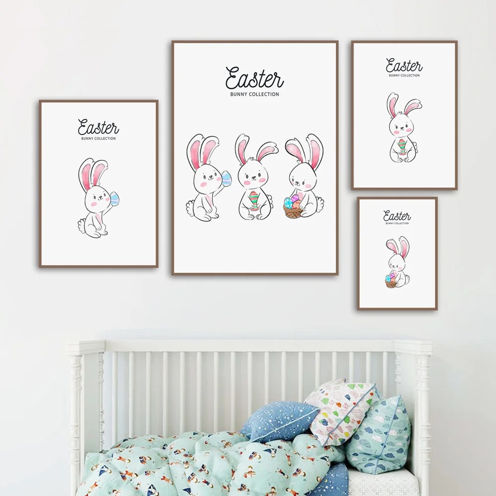 

Watercolor Bunny Rabbit Animal Wall Art Canvas Printing Nordic Posters and Prints Nursery Wall Picture Baby Kids Room Home Decor
