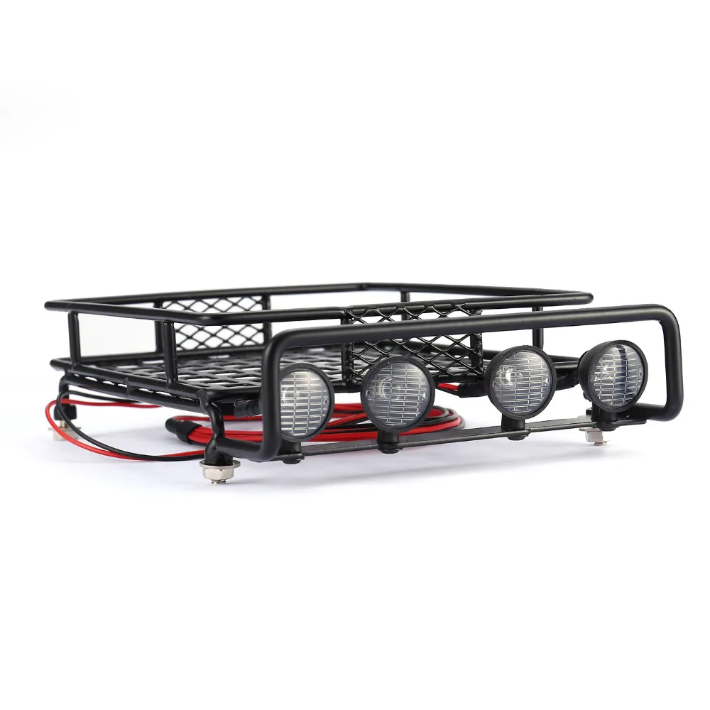 RC Car Universal Roof Rack Luggage Carrier With 4 Round LED Lights 1/10 Rock Crawler Axial SCX10 D90 TRX-4 | Игрушки и хобби