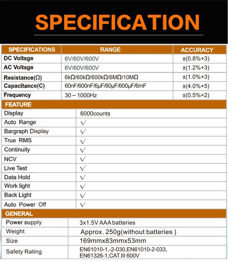 Peakmeter PM8248S Smart AutoRange профессиональный мультиметр Вольтметр с NCV частота подсветки температура транзистор тест