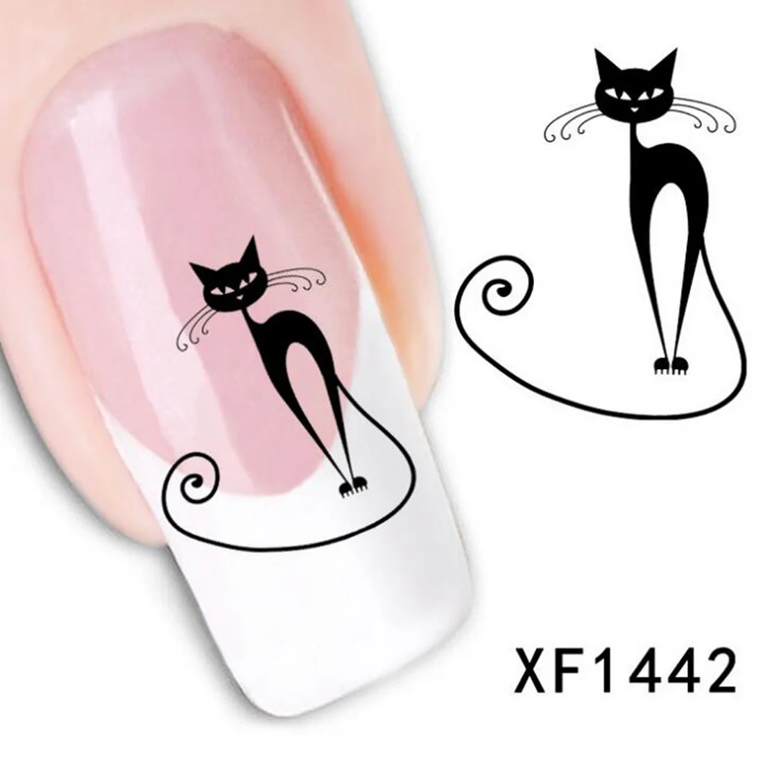 Наклейки для ногтей с черным котом Переводные картинки водой аксессуары