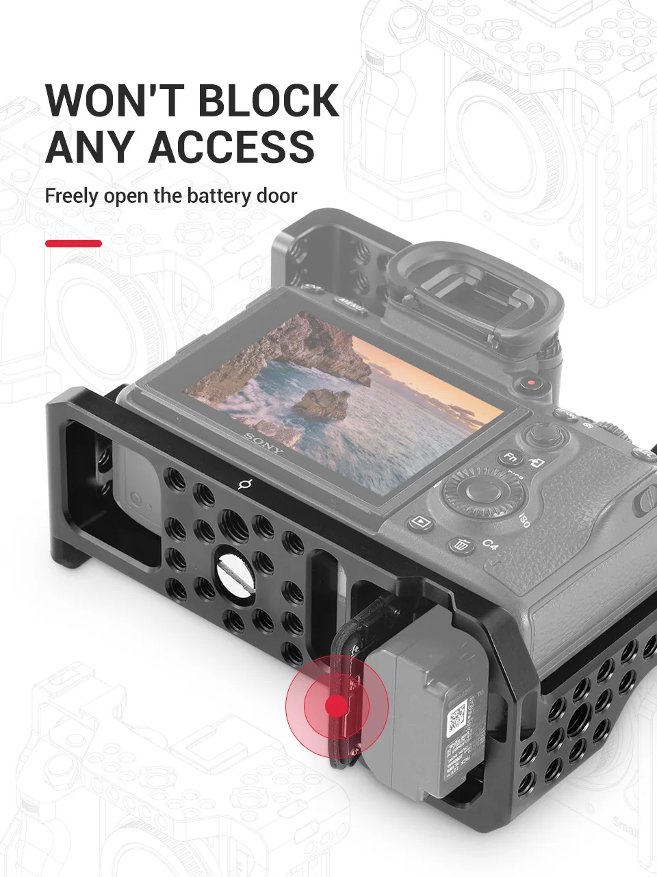 SmallRig A73 Cage A7R3 / A7RIII / A7III Camera Cage for Sony A7R III / A7M3/ A7 III W/ Arri Locating / 4/1 8/3 Threads hole 2087