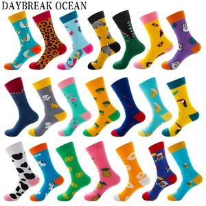 Носки унисекс высокого качества, новые модные мужские носки, новые забавные хлопковые носки с принтом животных и фруктов, мужские носки большого размера