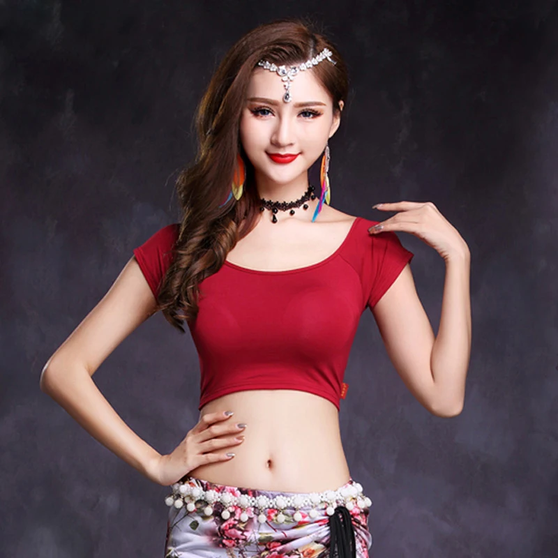 2018 Новый живота Танцы Практика одежда Сексуальная шею Ткань модал Рубашка с