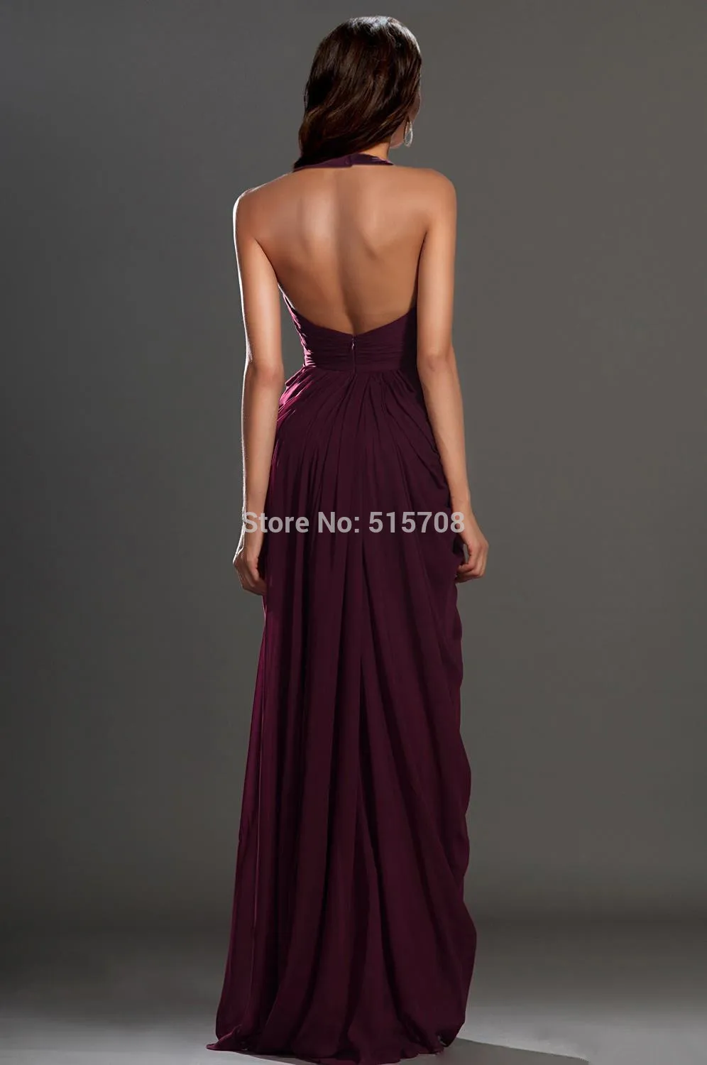 2014 Gorgeous Prom Dresses Sexy Wine Red Deep V Neck Floor Length Split Front Draped Chiffon Evening Party |