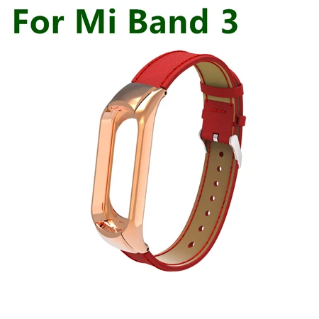 Red For Mi 3 Yuedaer для Xiaomi mi Band 3 4 фитнес-трекер цветной кожаный mi Band 4 3 ремешок черный золотой чехол Модный браслет напульсники - Цвет: Red For Mi 3