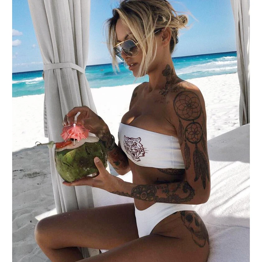 Женская купальная одежда бикини бандо с открытыми плечами женский купальный