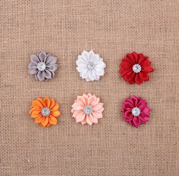 

Nishine 120pcs/lot 1.4" Handmade Satin Ribbon Flower With Acrylic Button Multilayers Flowers For DIY Headwear Hair Accessories