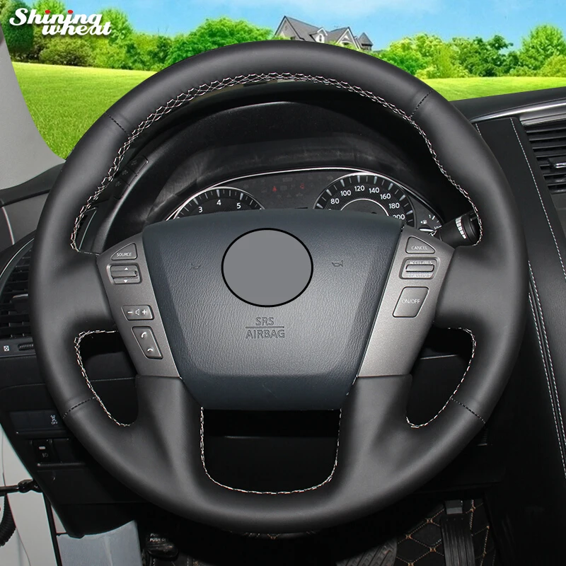 Чехол из натуральной кожи для руля Nissan патруль 2011 2017 Infiniti QX56 2013 QX80 2017|leather steering wheel