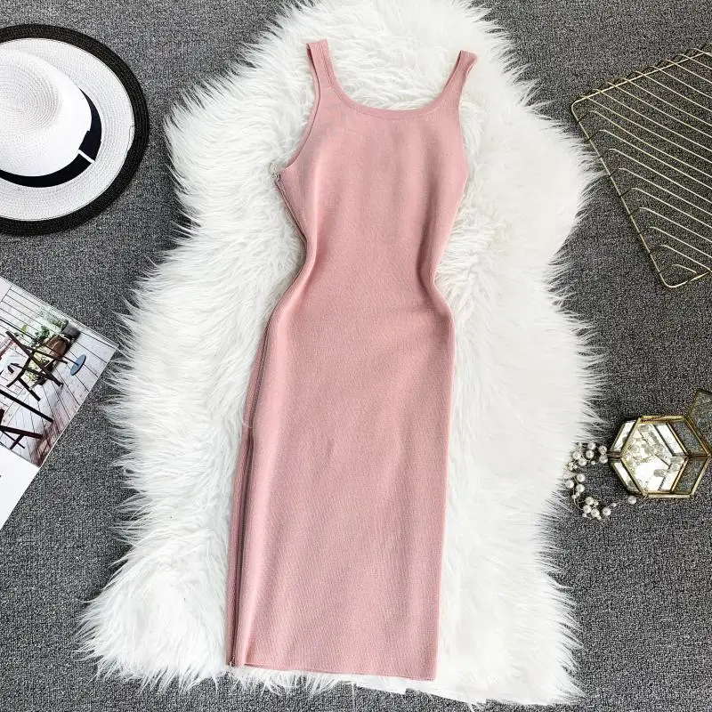 Женский вязаный сарафан ALPHALMODA без рукавов с круглым вырезом на молнии сбоку