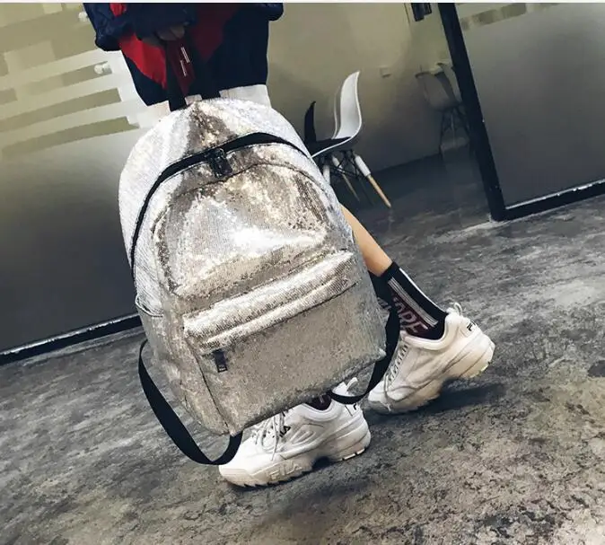 Рюкзак с блестками для девочек подростков модный школьный ранец золотого и