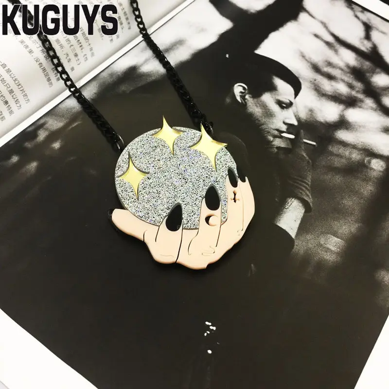 KUGUYS модные акриловые украшения на заказ женские acryl Dazzle цвет шар кулон ожерелье Черная цепочка хип-хоп рок ожерелье s