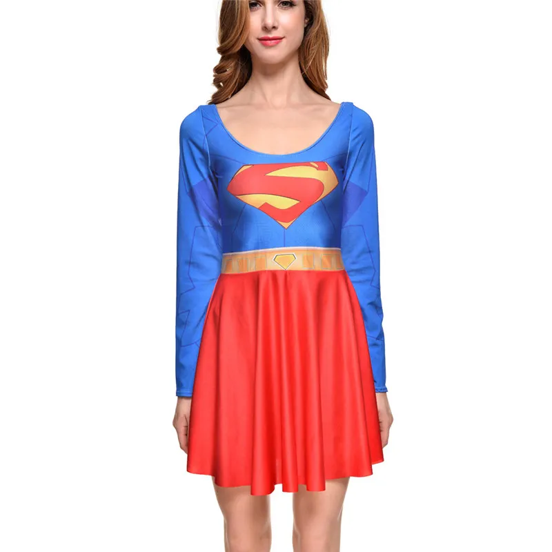Костюм Супергерл для взрослых, платье DC Comics, спандекс, длинный рукав, женское платье супергероя размера плюс, карнавальный костюм Супергерл, косплей
