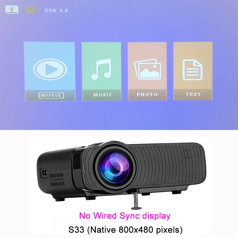 S33 Black Smartldea AC3 HD 720P Мини-проектор, проводной синхронизация дисплей опционально, поддержка 1280x800 2400 люмен мультимедийный светодиодный 3D карманный проектор - Цвет: S33 Black