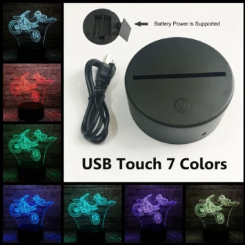 USB Touch 7 Color Акрил 3D галопом мотоциклетные блеск светодиодный 7 цветов изменить Батарея Мощность Декор сна настольный ночник детский день мальчик подарки - Испускаемый цвет: USB Touch 7 Color