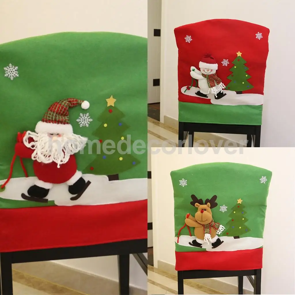 

3Pieces Washable Fabric Christmas Chair Back Covers Xmas Gift