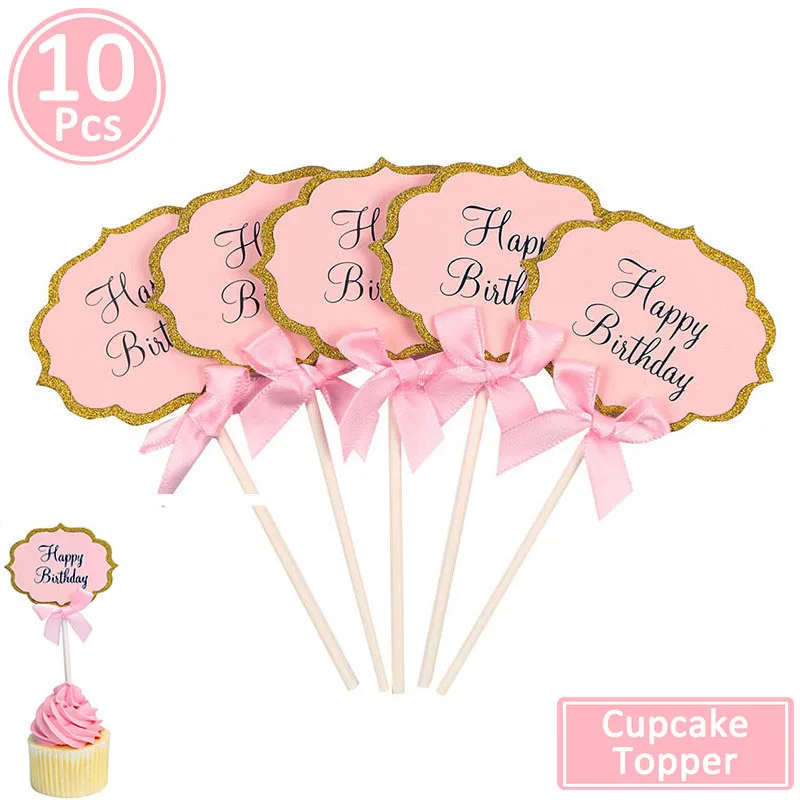 10pcs pink topper 16 дюймов фольга для дня рождения воздушные шары первый день рождения украшение мальчик девочка дети Взрослый день рождения флаги украшения один год - Цвет: 10pcs pink topper