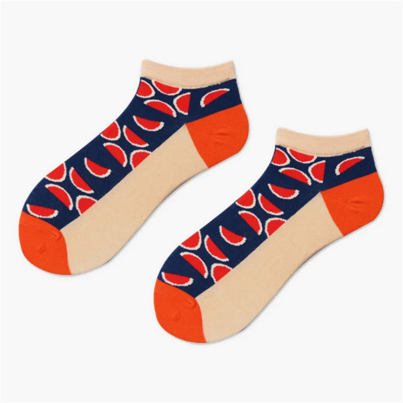 51124 Moda Socmark, брендовые летние трендовые счастливые мужские носки, хлопковые мужские носки-лодочки, забавные оригинальные носки в стиле Харадзюку, носки до щиколотки с фруктами - Цвет: 51124
