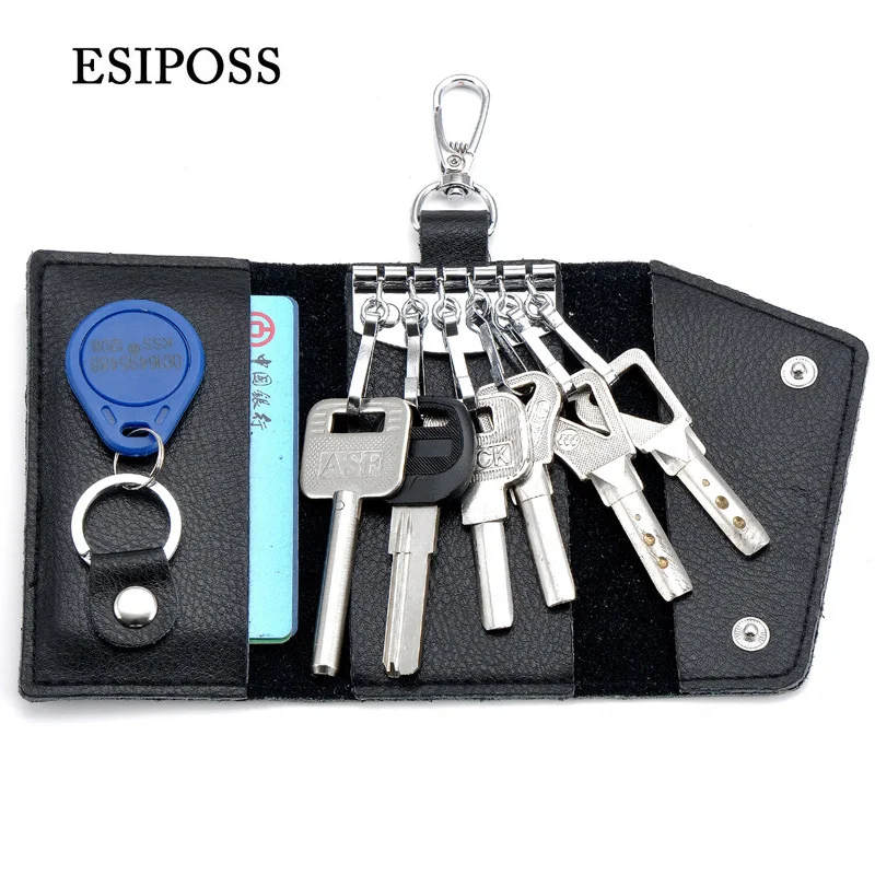 Кошелек esiposs с держателем для карт 100% кожаная сумка ключей унисекс однотонная