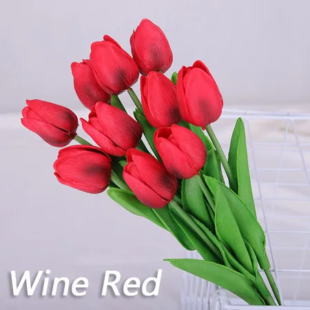 Wine Red Tulips Разноцветный искусственный букет тюльпанов, белый/красный/розовый/желтый, настоящий букет тюльпанов для дома, гостиной, украшения Tulipe - Цвет: Wine Red Tulips