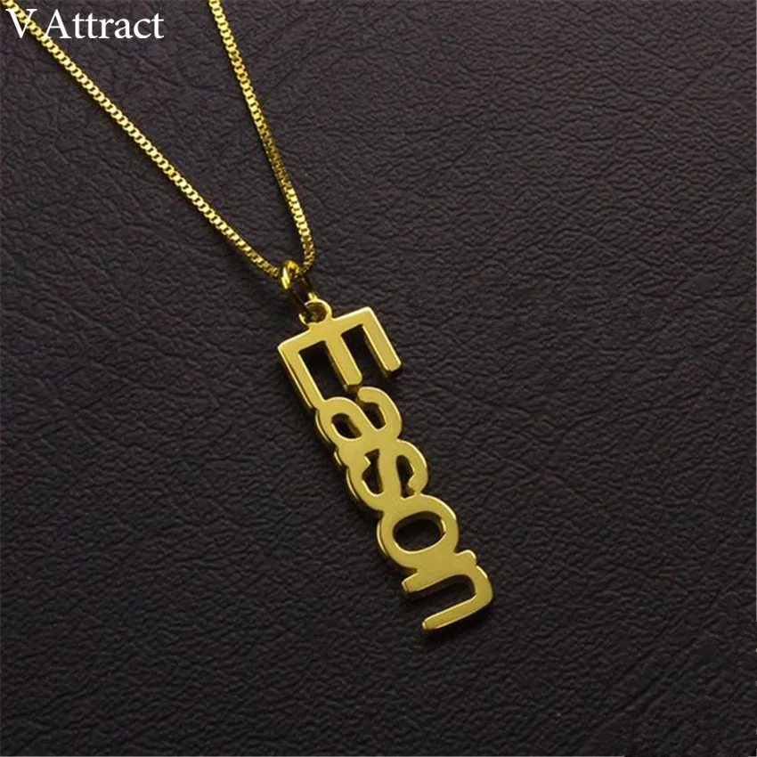 

Золотая цепочка на заказ, чокер кулон-табличка с именем, персонализированное ожерелье с вертикальным именем для женщин и мужчин, готические...