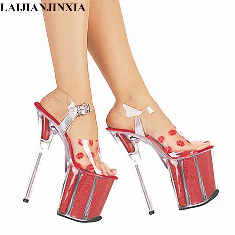 LAIJIANJINXIA crystal shoes wedding shoes 20cm high-heeled shoes lips sexy sandals 8 Inch Paris Party Dance Shoes