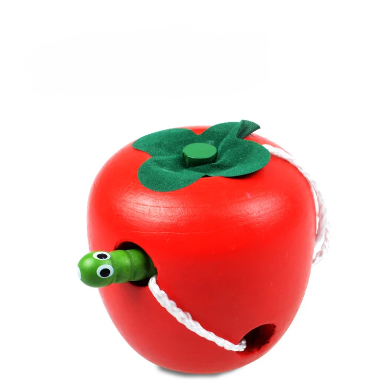 

Montessori Toys Children Early Educational Learning Puzzle Wooden Toys 3D Kids Fun Worm Eat Fruit Apple Pear Teaching Aid Toy