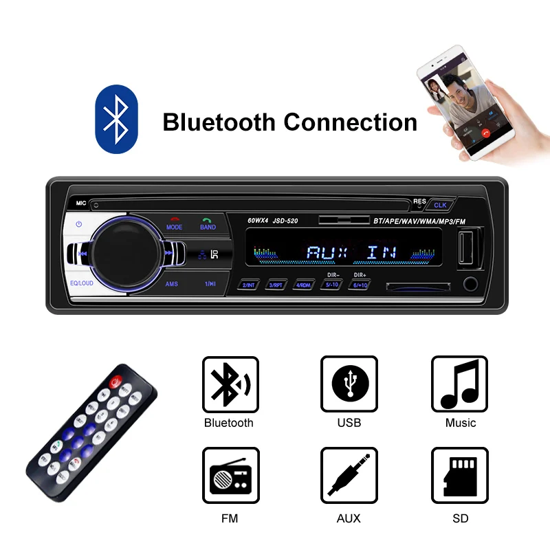 Авторадио 1 din автомобиль estereo para carro автомобильное радио bluetooth jsd 520 oto teypleri aux в usb
