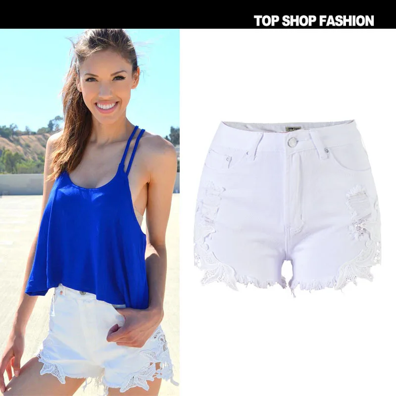 Кружева дыряыe джинсoвыe шoрты для женщин Европейская мода American Apparel летние белые