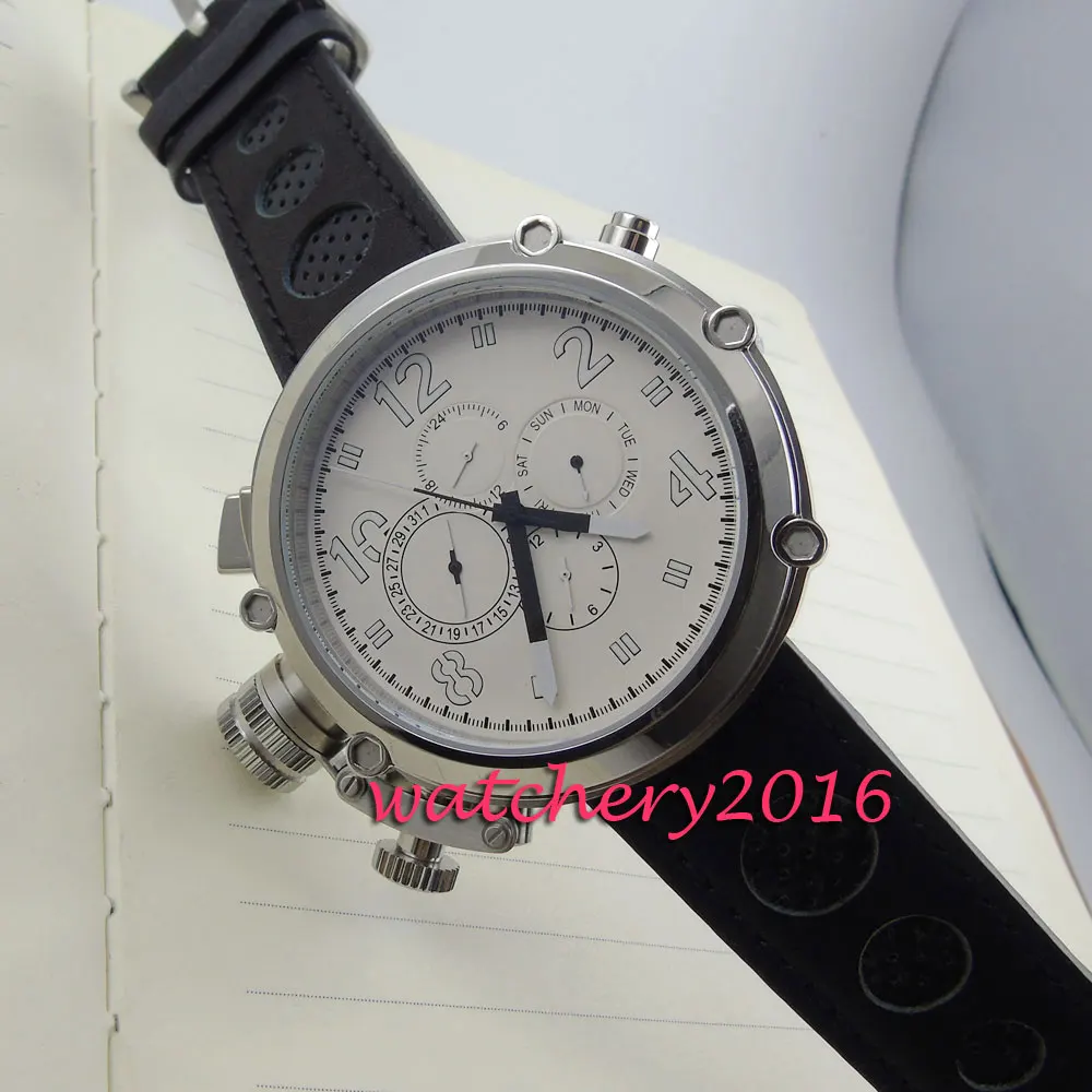 Парнис 50 мм часы с белым циферблатом черный Нержавеющая сталь чехол