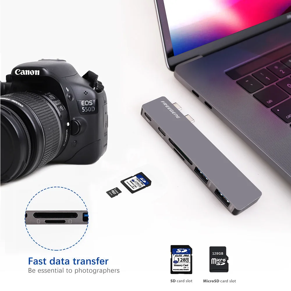 FreegenUSB C концентратор многопортовый type Алюминиевый Thunderbolt 3 для 2017/2016 MacBook Pro 13