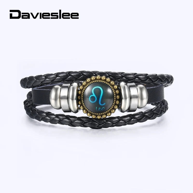Мужские кожаные браслеты Davieslee 12 созвездий бронзовый браслет из нержавеющей
