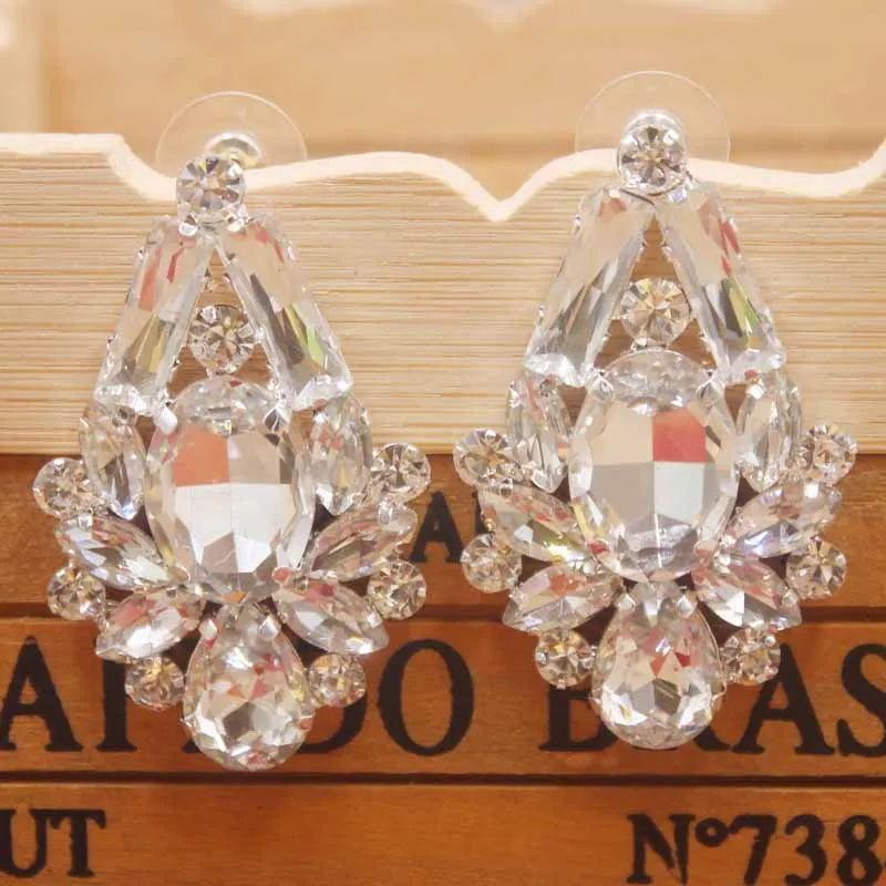 Zerong Multi rhinestone dangling earring gold crystal stone earring silver shiny women earring wedding /party deoration earring