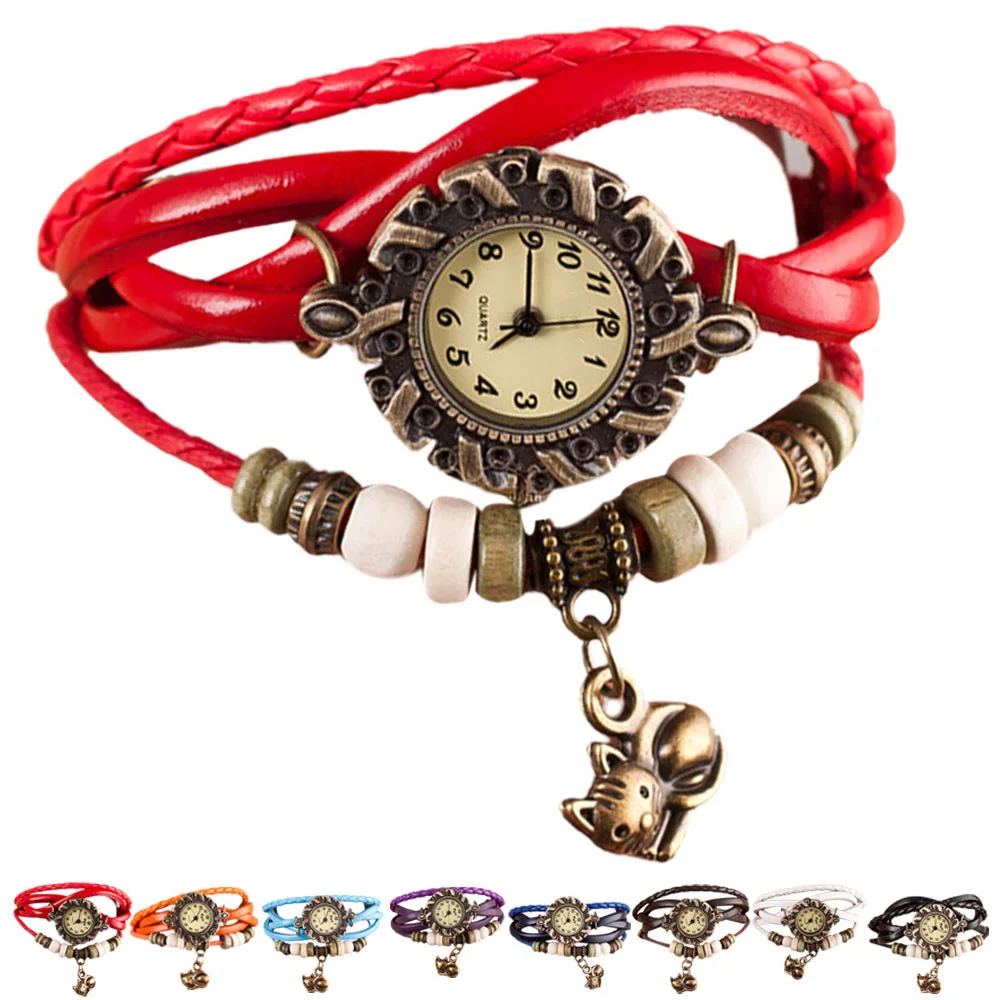 Женские часы с подвеской Montre Femmes кварцевые кожаным ремешком наручные котом|watch