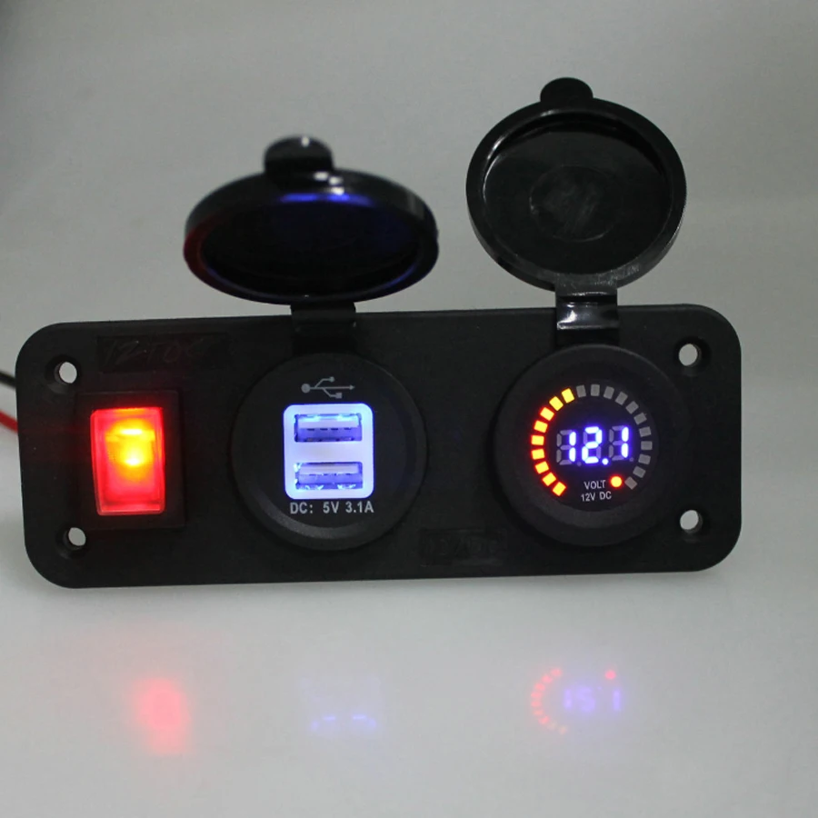 Водонепроницаемый 12V RV Морской Лодка Грузовик Мотоцикл вольтметр двойной USB
