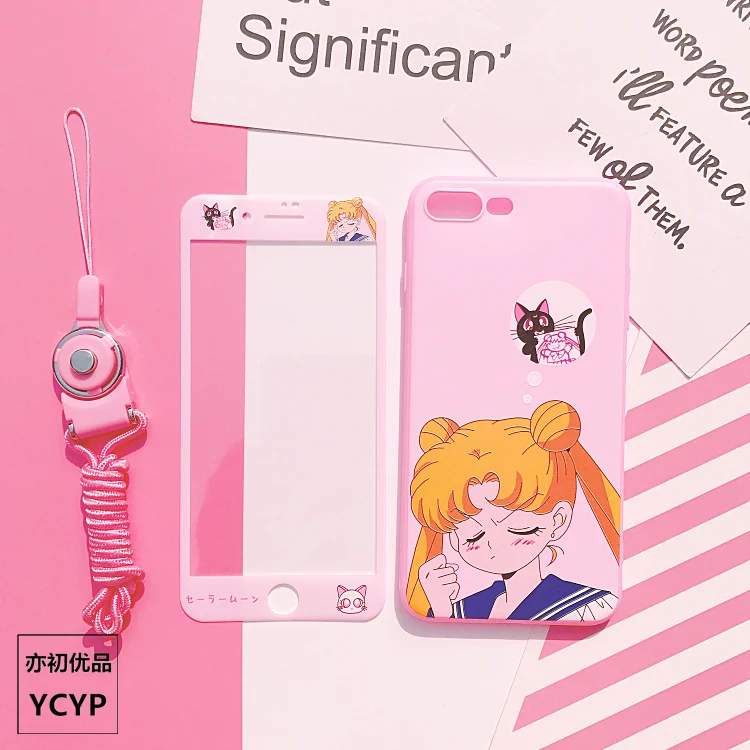 For iphone XS Max Sailor Moon Case +Tempered Glass Screen film Card Captor Sakura case for X XR 6 6S 7plus 8 8plus |