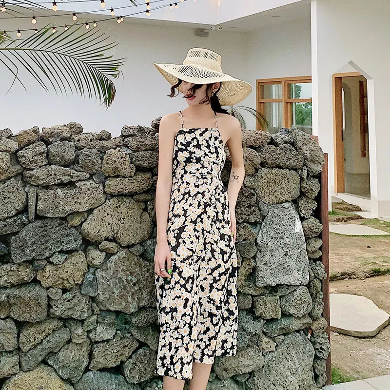2019 Summer Women Sunflower Boho Chic Holiday Beach Dress Ladies Slip Backless Dresses | Женская одежда
